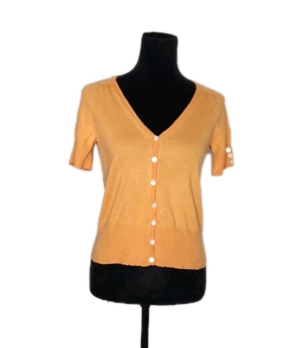 Banana Republic Women’s Silk Cashmere Short Sleeve Orange Cardigan Sweater Small